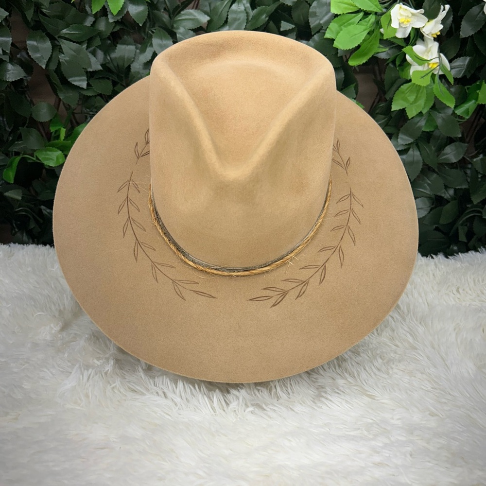 Chic Tan Women's Hat with Leaf Embroidery